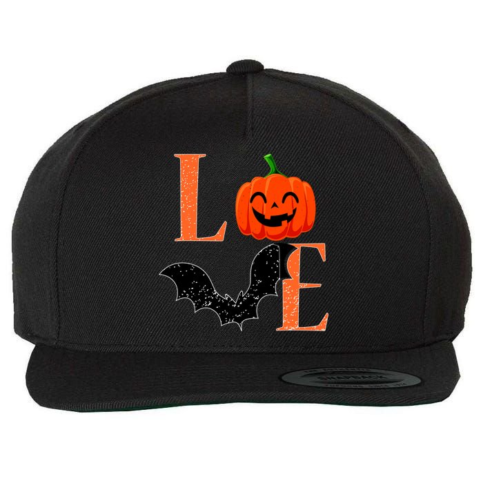 Love Halloween Pumpkin Bat Wool Snapback Cap