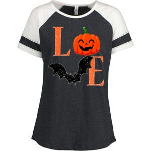 Love Halloween Pumpkin Bat Enza Ladies Jersey Colorblock Tee