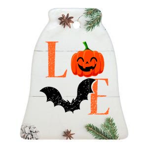 Love Halloween Pumpkin Bat Ceramic Bell Ornament