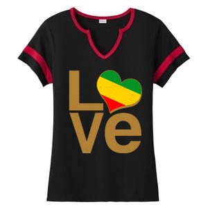 Love Heart Traditional African Colors Ladies Halftime Notch Neck Tee