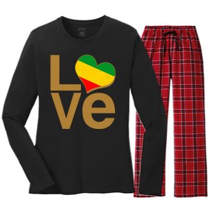 Love Heart Traditional African Colors Women's Long Sleeve Flannel Pajama Set 