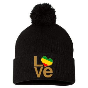 Love Heart Traditional African Colors Pom Pom 12in Knit Beanie