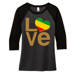 Love Heart Traditional African Colors Women's Tri-Blend 3/4-Sleeve Raglan Shirt