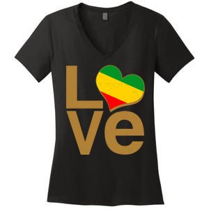 Love Heart Traditional African Colors Women's V-Neck T-Shirt