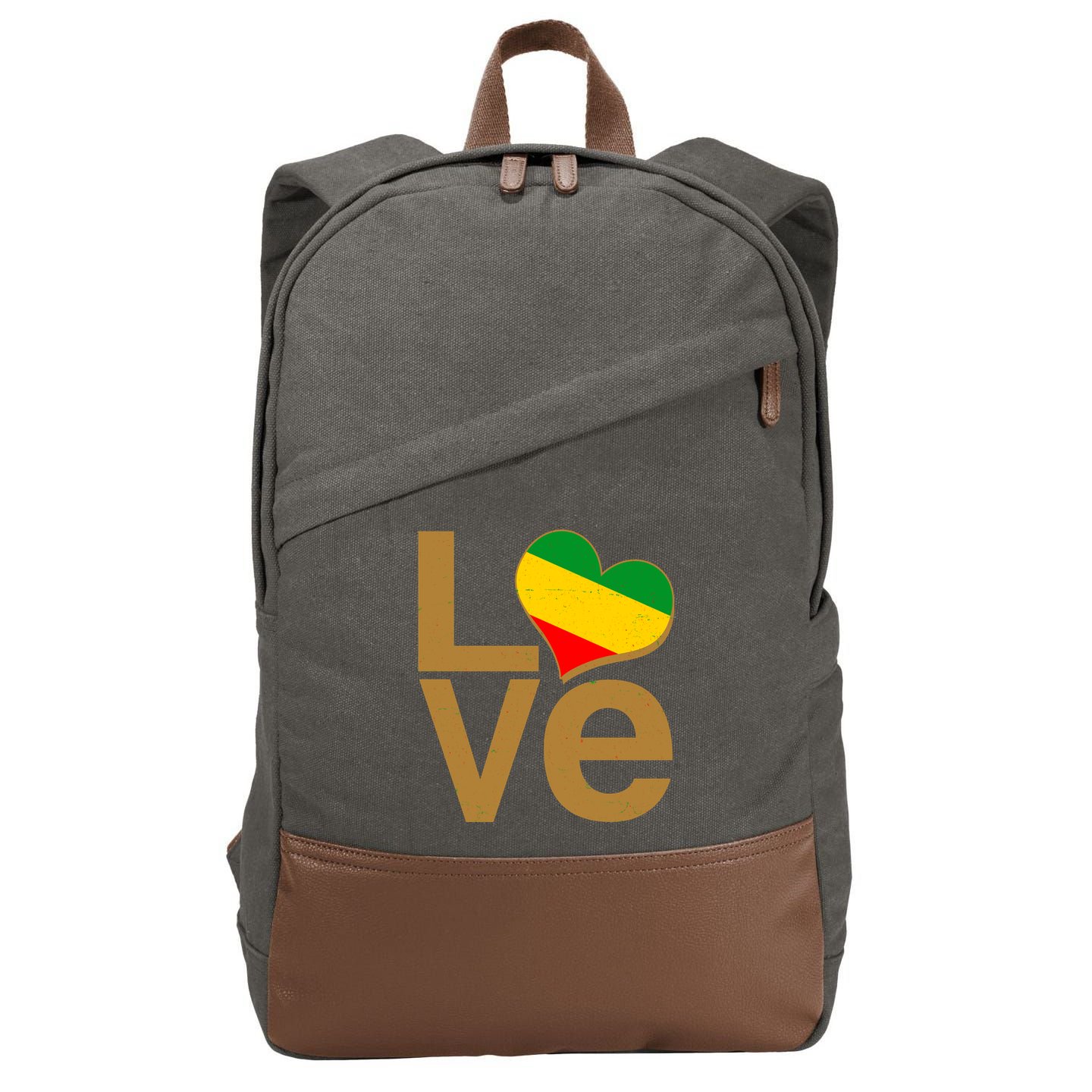 Love Heart Traditional African Colors Cotton Canvas Backpack