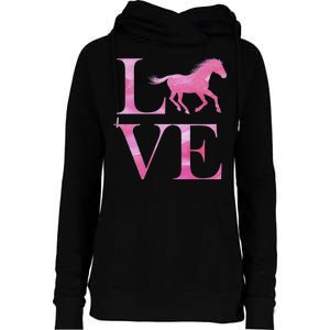 Love Horses Pink Logo Womens Funnel Neck Pullover Hood