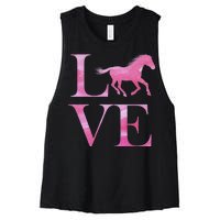 Love Horses Pink Logo Women's Racerback Cropped Tank