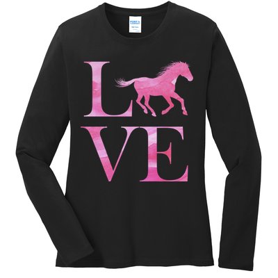 Love Horses Pink Logo Ladies Long Sleeve Shirt