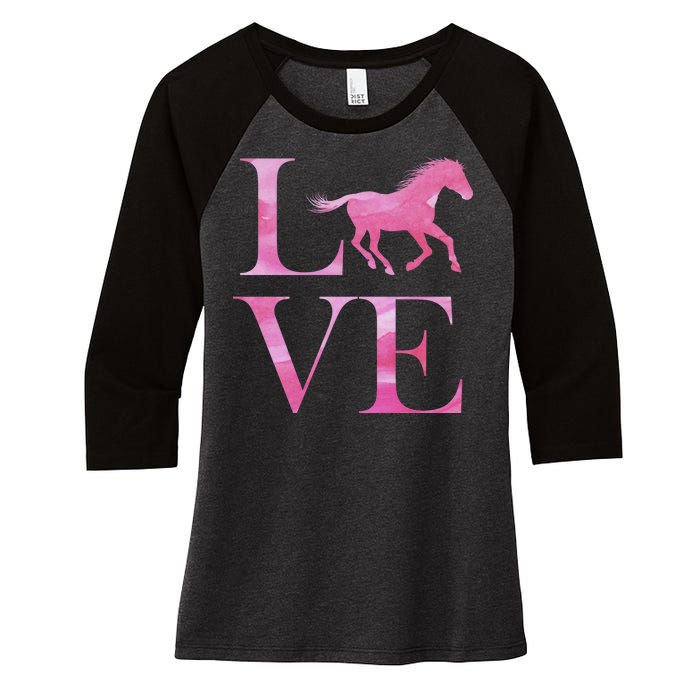 Love Horses Pink Logo Women's Tri-Blend 3/4-Sleeve Raglan Shirt