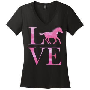 Love Horses Pink Logo Women's V-Neck T-Shirt