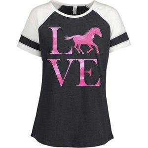 Love Horses Pink Logo Enza Ladies Jersey Colorblock Tee