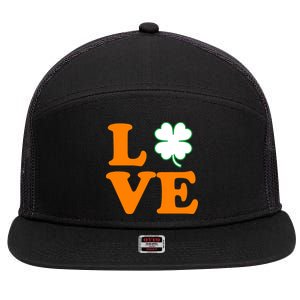 Love Irish Clover Shamrock St. Patrick's Day 7 Panel Mesh Trucker Snapback Hat