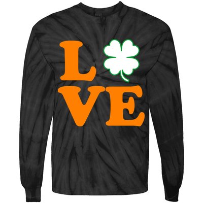 Love Irish Clover Shamrock St. Patrick's Day Tie-Dye Long Sleeve Shirt