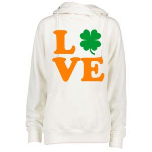 Love Irish Clover Shamrock St. Patrick's Day Womens Funnel Neck Pullover Hood