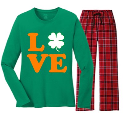 Love Irish Clover Shamrock St. Patrick's Day Women's Long Sleeve Flannel Pajama Set 