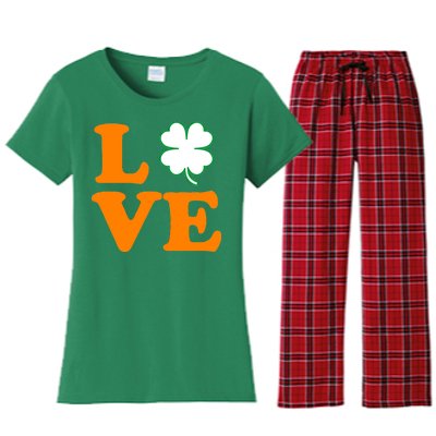 Love Irish Clover Shamrock St. Patrick's Day Women's Flannel Pajama Set