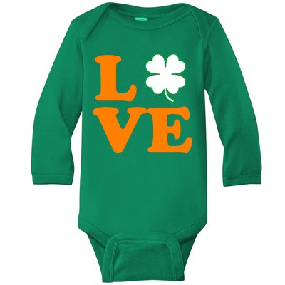 Love Irish Clover Shamrock St. Patrick's Day Baby Long Sleeve Bodysuit