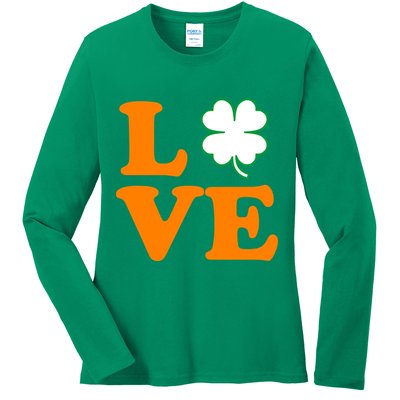 Love Irish Clover Shamrock St. Patrick's Day Ladies Long Sleeve Shirt