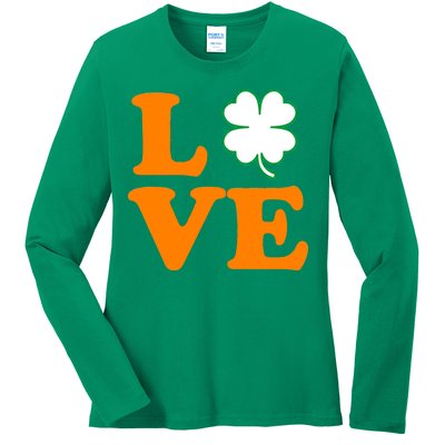 Love Irish Clover Shamrock St. Patrick's Day Ladies Long Sleeve Shirt