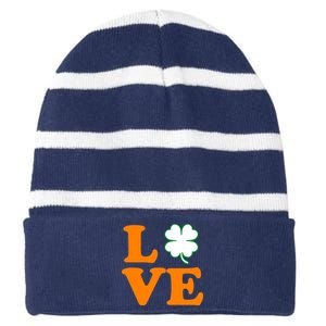 Love Irish Clover Shamrock St. Patrick's Day Striped Beanie with Solid Band