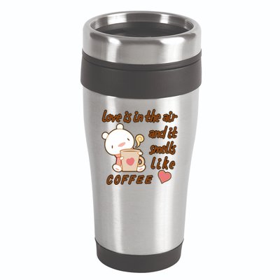 Love Is In The Air And It Smells Like Coffee Teddy Bear 16oz Travel Tumbler