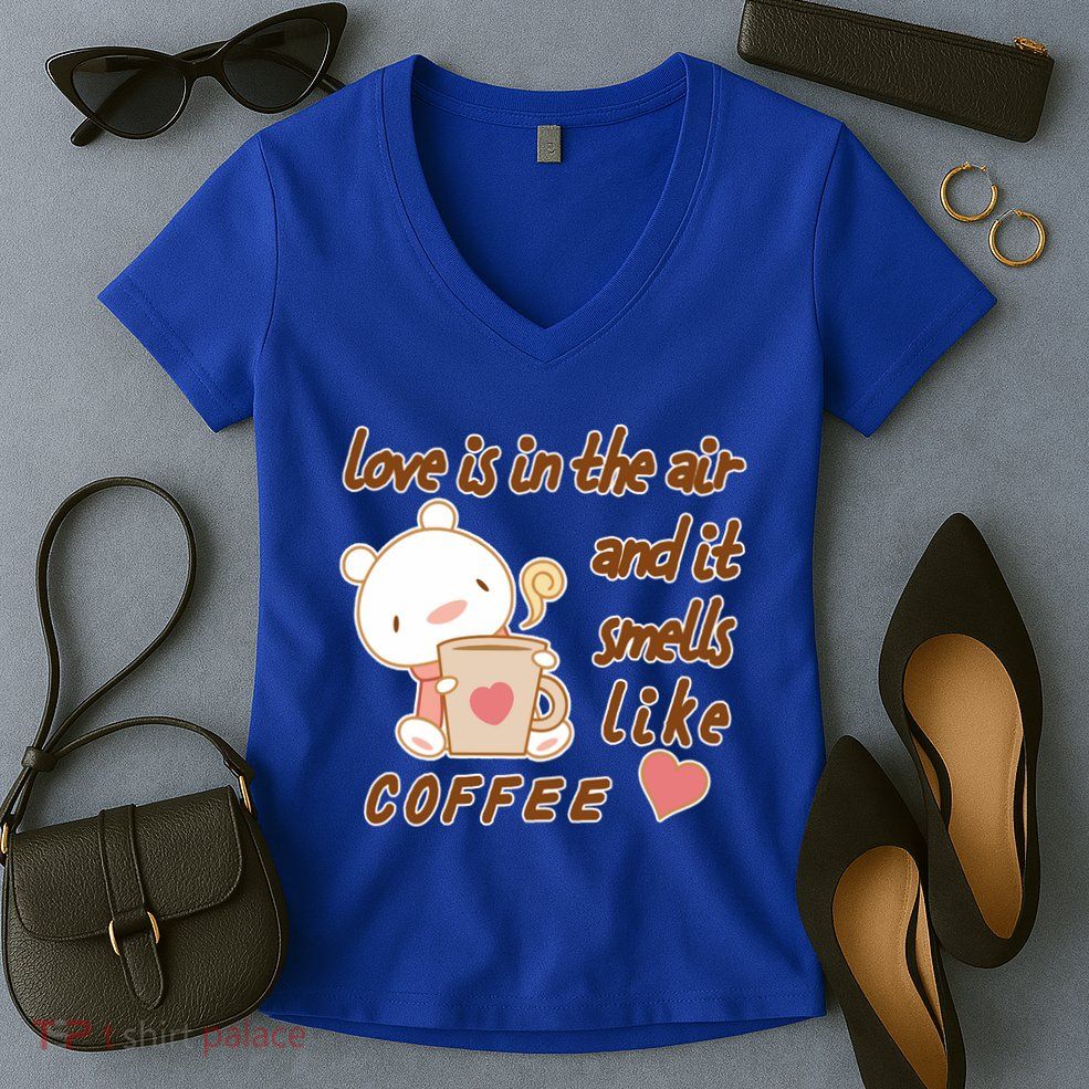 Love Is In The Air And It Smells Like Coffee Teddy Bear Women's V-Neck T-Shirt