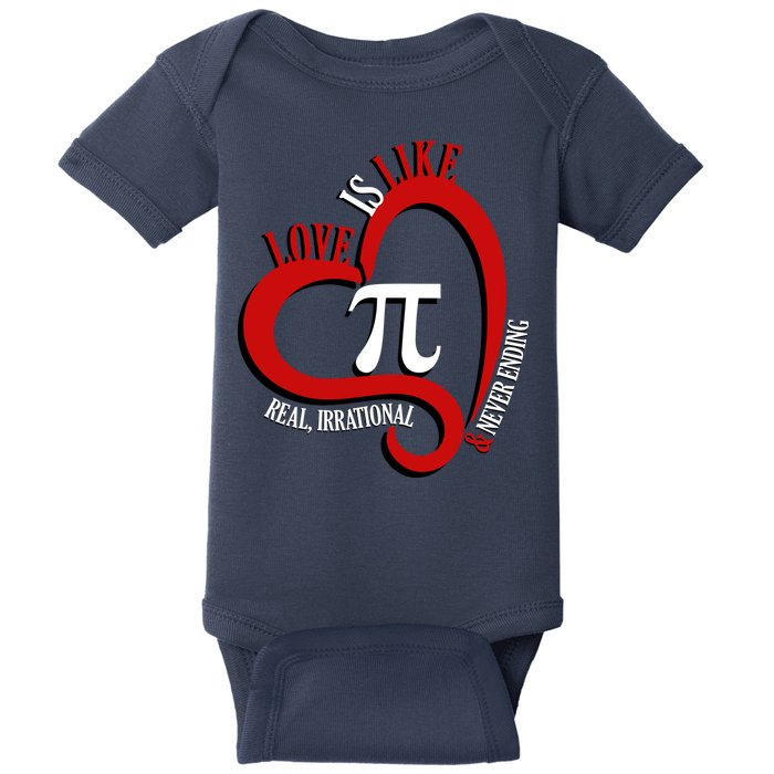 Love Is Like Pi Real Irrational Never Ending Baby Bodysuit