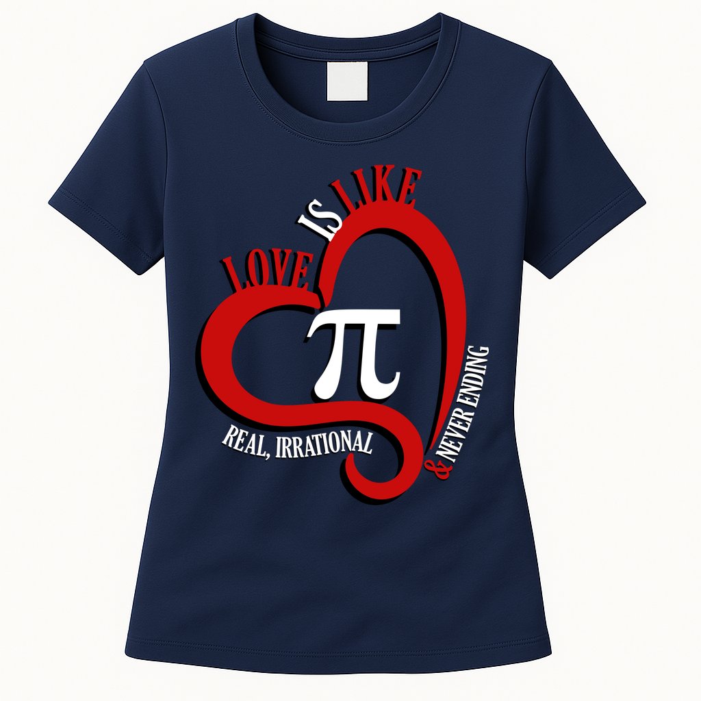 Love Is Like Pi Real Irrational Never Ending Womens T-Shirt