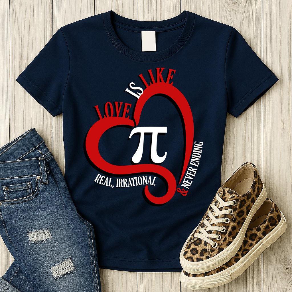 Love Is Like Pi Real Irrational Never Ending Womens T-Shirt