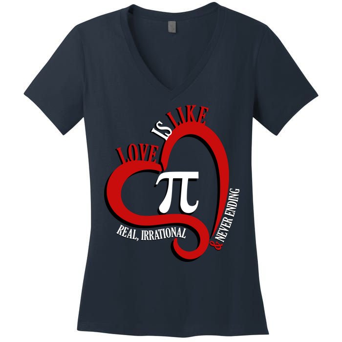Love Is Like Pi Real Irrational Never Ending Women's V-Neck T-Shirt