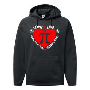 Love Is Like Pi Valentines Performance Fleece Hoodie