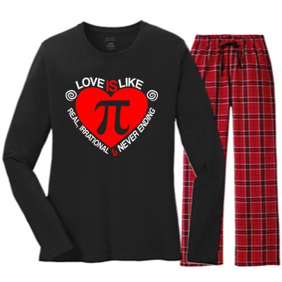 Love Is Like Pi Valentines Women's Long Sleeve Flannel Pajama Set 