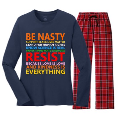 Love Is Love Kindness Is Everything Be Nasty Resist Protest Women's Long Sleeve Flannel Pajama Set 