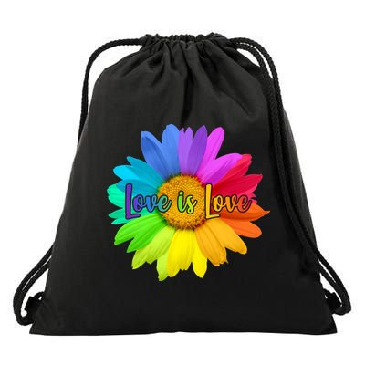 Love Is Love Rainbow Flower Drawstring Bag