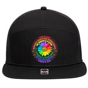 Love Is Love Rainbow Flower Unity 7 Panel Mesh Trucker Snapback Hat