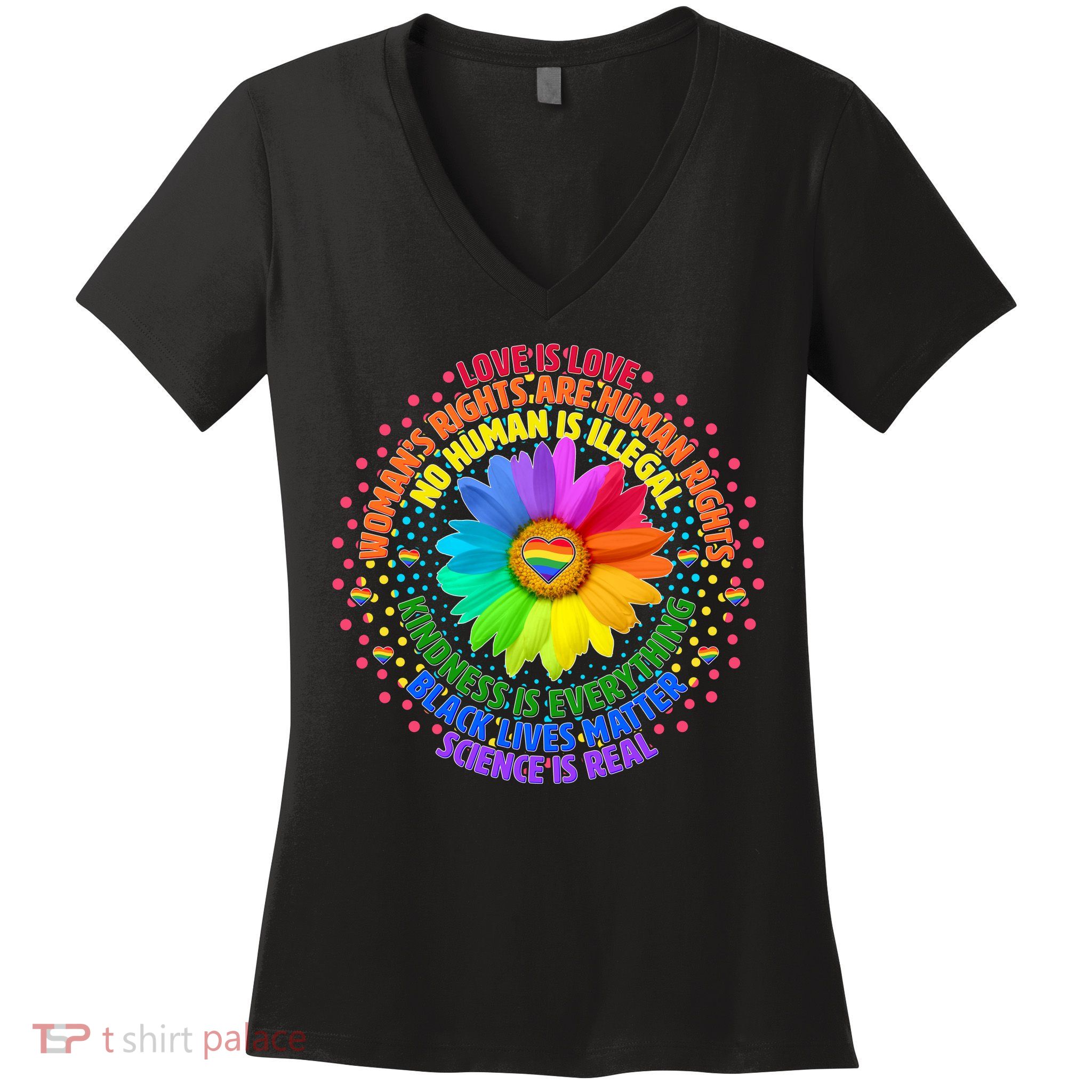 Love Is Love Rainbow Flower Unity Women's V-Neck T-Shirt