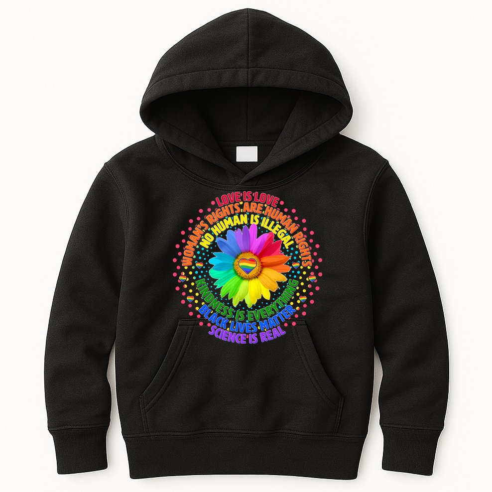 Love Is Love Rainbow Flower Unity Kids Hoodie