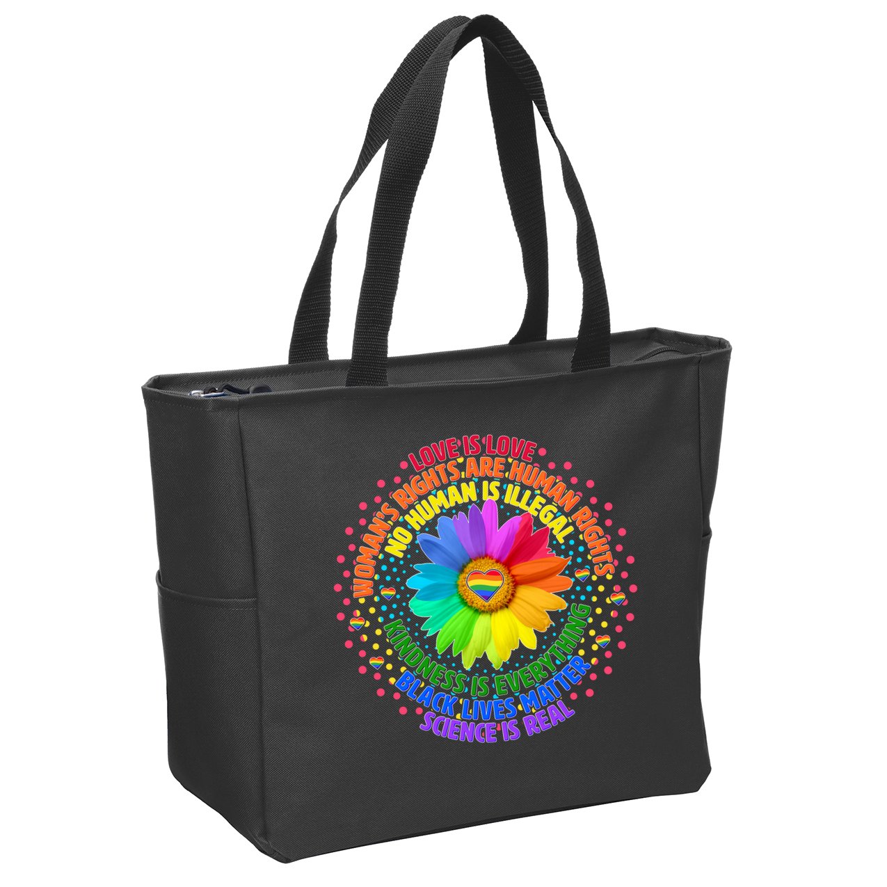 Love Is Love Rainbow Flower Unity Zip Tote Bag
