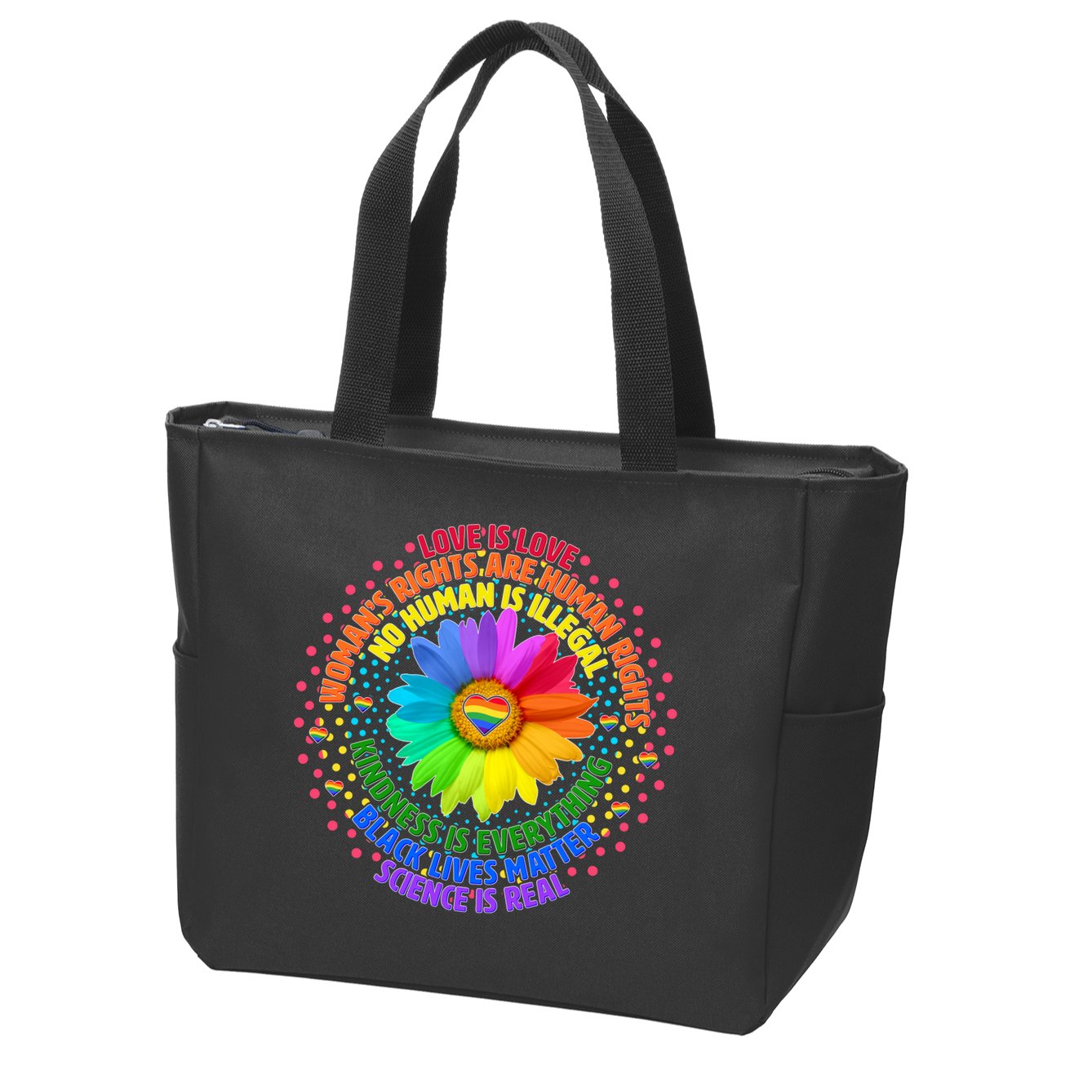 Love Is Love Rainbow Flower Unity Zip Tote Bag
