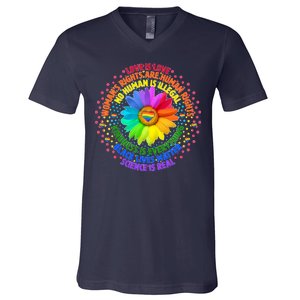 Love Is Love Rainbow Flower Unity V-Neck T-Shirt