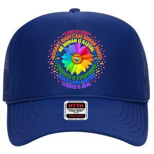 Love Is Love Rainbow Flower Unity High Crown Mesh Back Trucker Hat