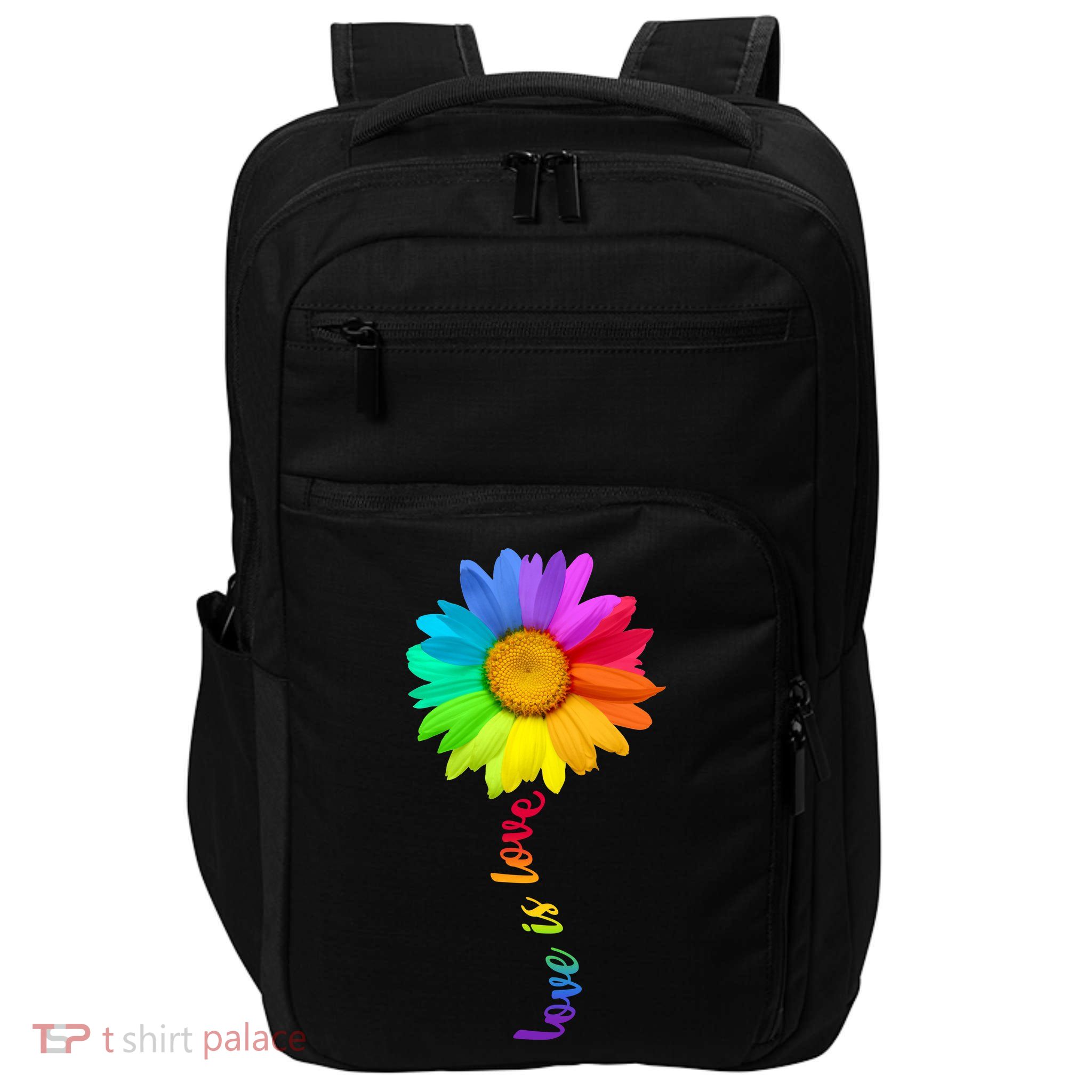 Love Is Lover LGBT Rainbow Flower Impact Tech Backpack