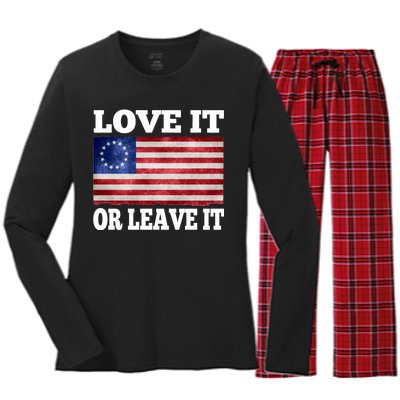 Love It Or Leave It Betsy Ross Flag Women's Long Sleeve Flannel Pajama Set 