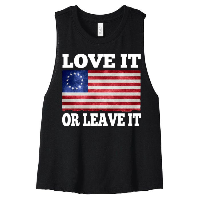 Love It Or Leave It Betsy Ross Flag Women's Racerback Cropped Tank