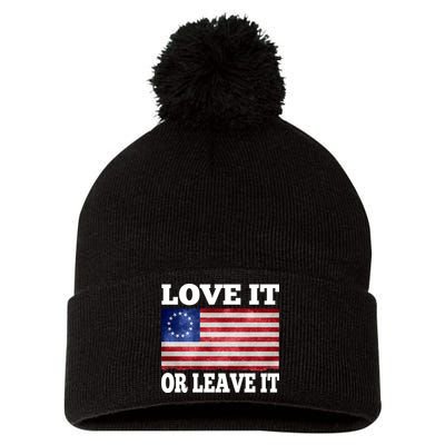Love It Or Leave It Betsy Ross Flag Pom Pom 12in Knit Beanie