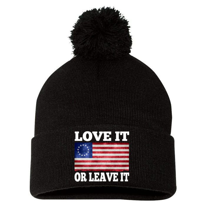 Love It Or Leave It Betsy Ross Flag Pom Pom 12in Knit Beanie