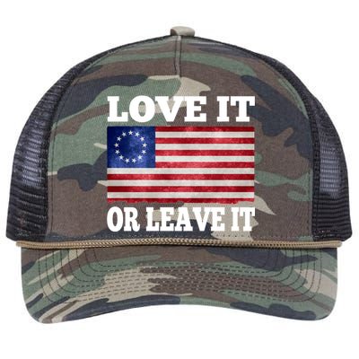 Love It Or Leave It Betsy Ross Flag Retro Rope Trucker Hat Cap