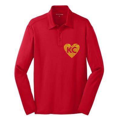 Love Kansas City Football Fan City Map Silk Touch Performance Long Sleeve Polo