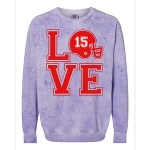 Love Kansas City KC Football No15 Mahomes Fan Colorblast Crewneck Sweatshirt