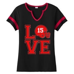 Love Kansas City KC Football No15 Mahomes Fan Ladies Halftime Notch Neck Tee